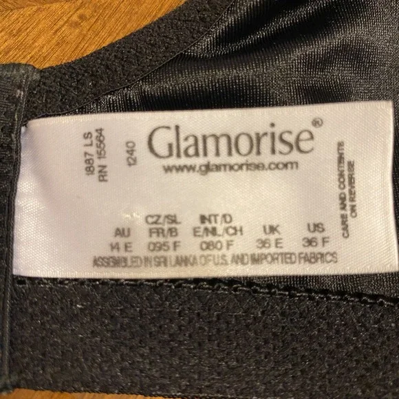 Glamorise RN 15564 BlackWonder Wire Lace Cup Underwired T Shirt Bra Size 36F EUC - Picture 7 of 15